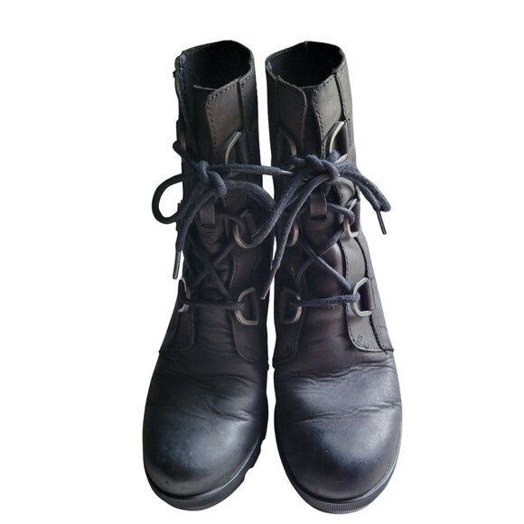 Sorel Joan Of Arctic Wedge II Black Waterproof Leather Lace-Up Boots Women SZ 7 - Picture 3 of 11